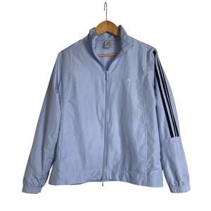Adidas Women's 3 Stripes Full Zip Windbreaker Track Jacket Running Size M Blue